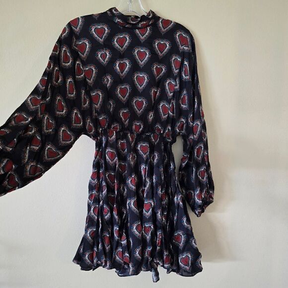 Rhode Caroline Mini Dress Heart Print Mock Neck Size XSmall - Picture 2 of 12